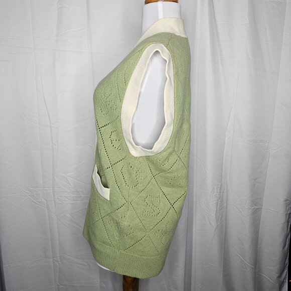 Sandro Paris Espoir Oversized Perforated Wool Cardigan Vest Sage Green Sz 1 / S - Picture 7 of 16
